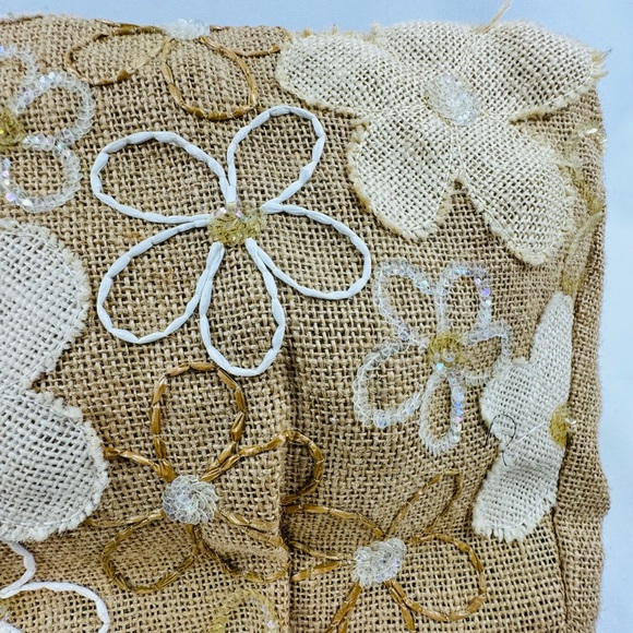 Embroidered Beaded Handbag Kanishka Hemp Sack Floral Design India Unique Rare - Picture 7 of 10